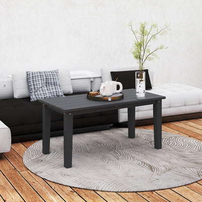 Rectangle Outdoor Coffee Table, HDPE All-Weather Outdoor Patio Table with Slatted Tabletop for Yard, Balcony
