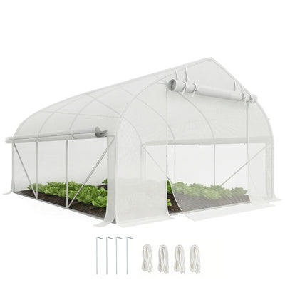 11.5' x 10' x 6.5' Walk-in Tunnel Greenhouse, Green House with Zippered Mesh Door, 7 Mesh Windows & Roll-up Sidewalls, Upgraded Gardening Plant Hot House with Galvanized Steel Hoops