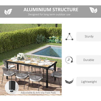 75" x 35" Outdoor Dining Table for 8 People, Rectangular Aluminum Frame Garden Table with All-Weather Faux Wood Top for Lawn, Patio