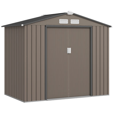 7x4 Storage Shed, Outdoor Garden Tool Shed with Foundation Kit, Vents & Sliding Doors for Backyard Patio, Brown