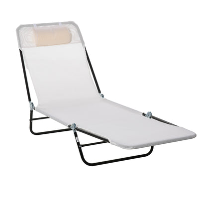 Folding Chaise Lounge Chair, Pool Sun Tanning Chair, Outdoor Lounge Chair with Reclining Back, Breathable Mesh Seat, Headrest for Beach, Yard, Patio