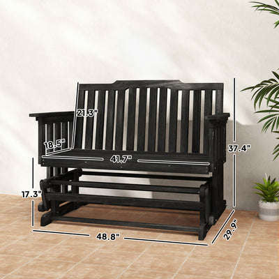2-Person Patio Swing Glider Bench with Quick Drying Design and Wide Armrest, Wood Rocking Chair Loveseat for Backyard Garden Porch