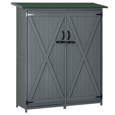 Outdoor Storage Cabinet Wooden Garden Shed Utility Tool Organizer with Waterproof Asphalt Rood, Lockable Doors, 3 Tier Shelves for Lawn, Backyard
