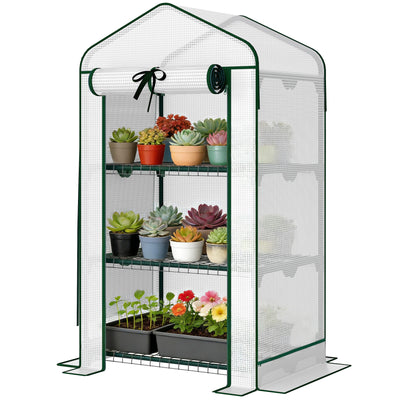 Mini Greenhouse with Screen Roof, Portable Small Greenhouse with Roll-Up Zipper Door, 27.6" x 19.7" x 50"