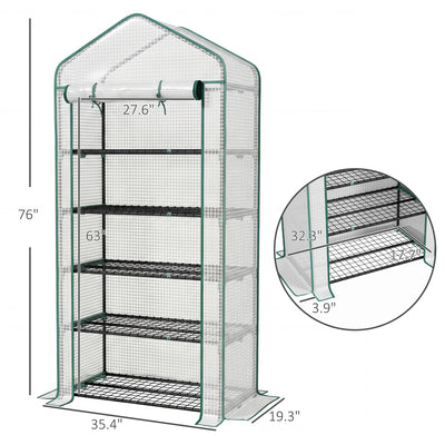 5 Tier Mini Greenhouse, Small Portable Greenhouse with PE Cover, Roll-Up Zippered Door, 76" x 35.4" x 19.3"