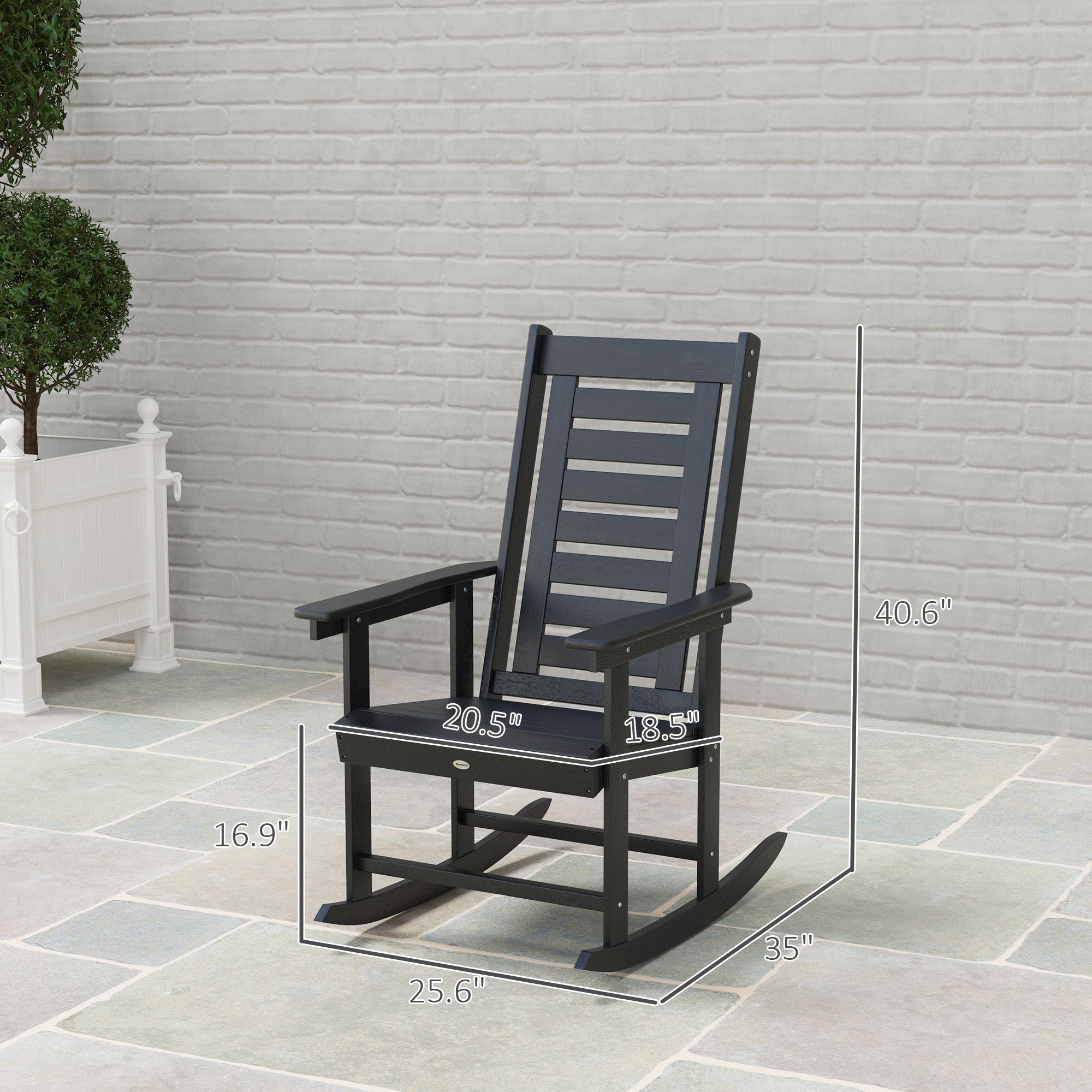 2 Pieces Outdoor Rocking Chairs, HDPE Patio Rockers with 28" High Back, Wide Armrests for Porch Backyard