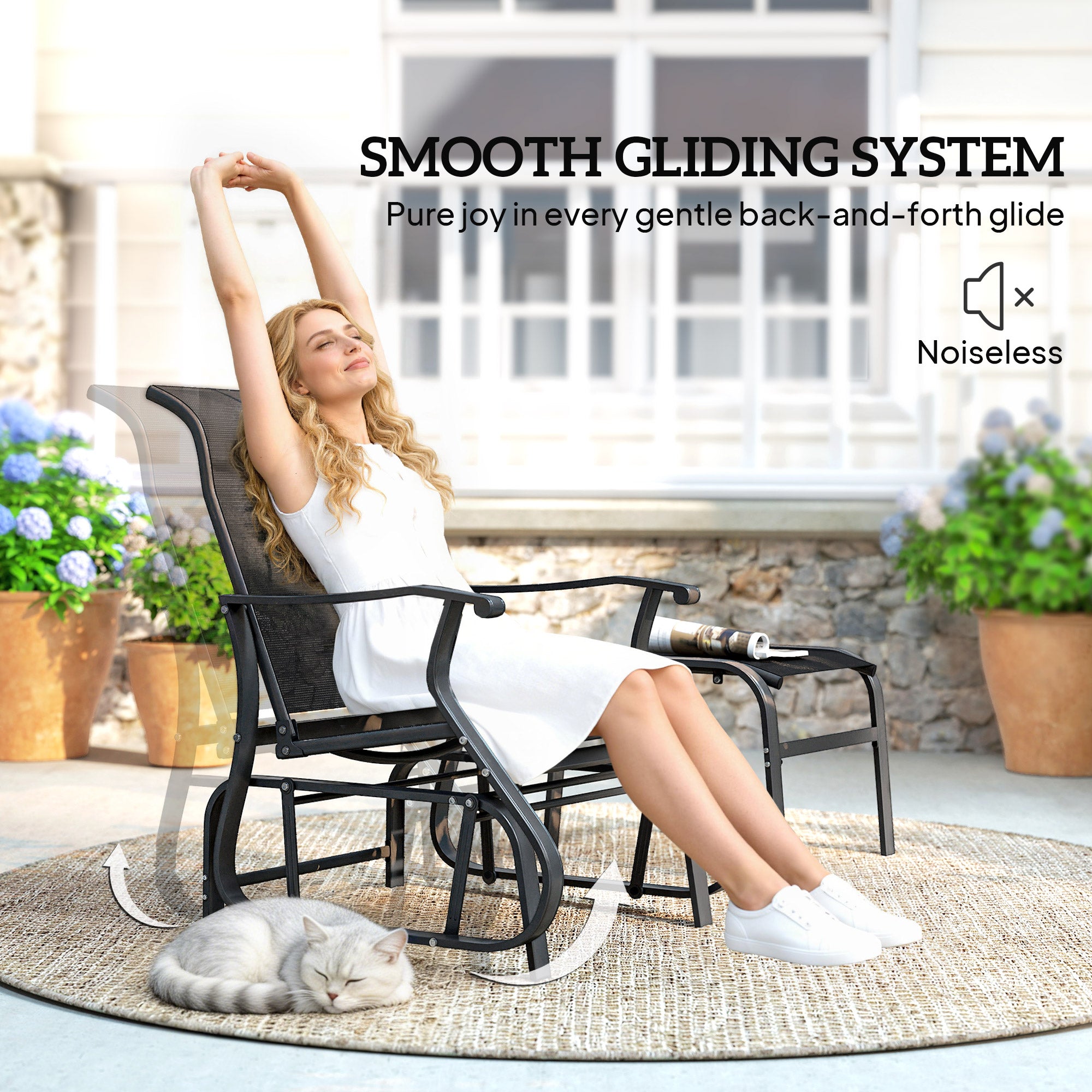 Outdoor Glider with Ottoman, Patio Glider Chair Set with High Back, Wide Seat for Porch, Garden, Backyard