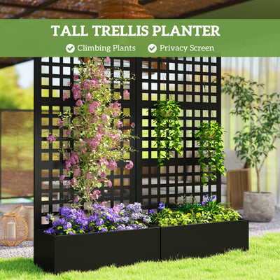 Galvanized Raised Garden Bed Planter Box with Trellis for Climbing Plants, Vegetable, Vines, 35" x 16" x 70"