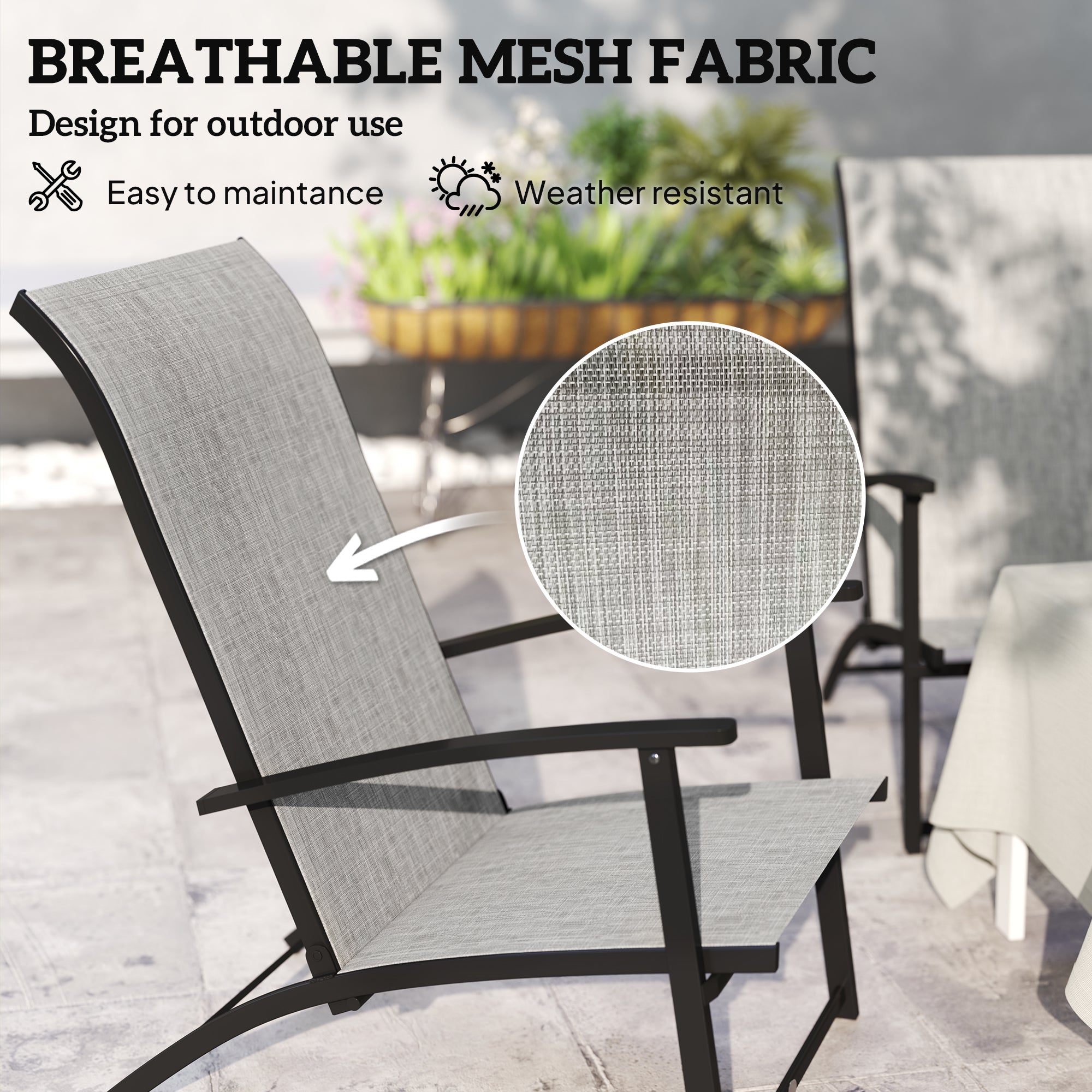 Set of 2 Outdoor Dining Chairs with High Back, Armrests, Folding Patio Chairs for Patio, Lawn, Camping