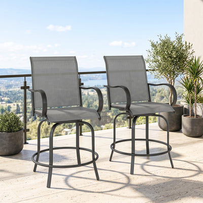Outdoor Bar Stools Set of 2, 360° Swivel Bar Height Chairs, 26.75" x 29.5" x 48.5"