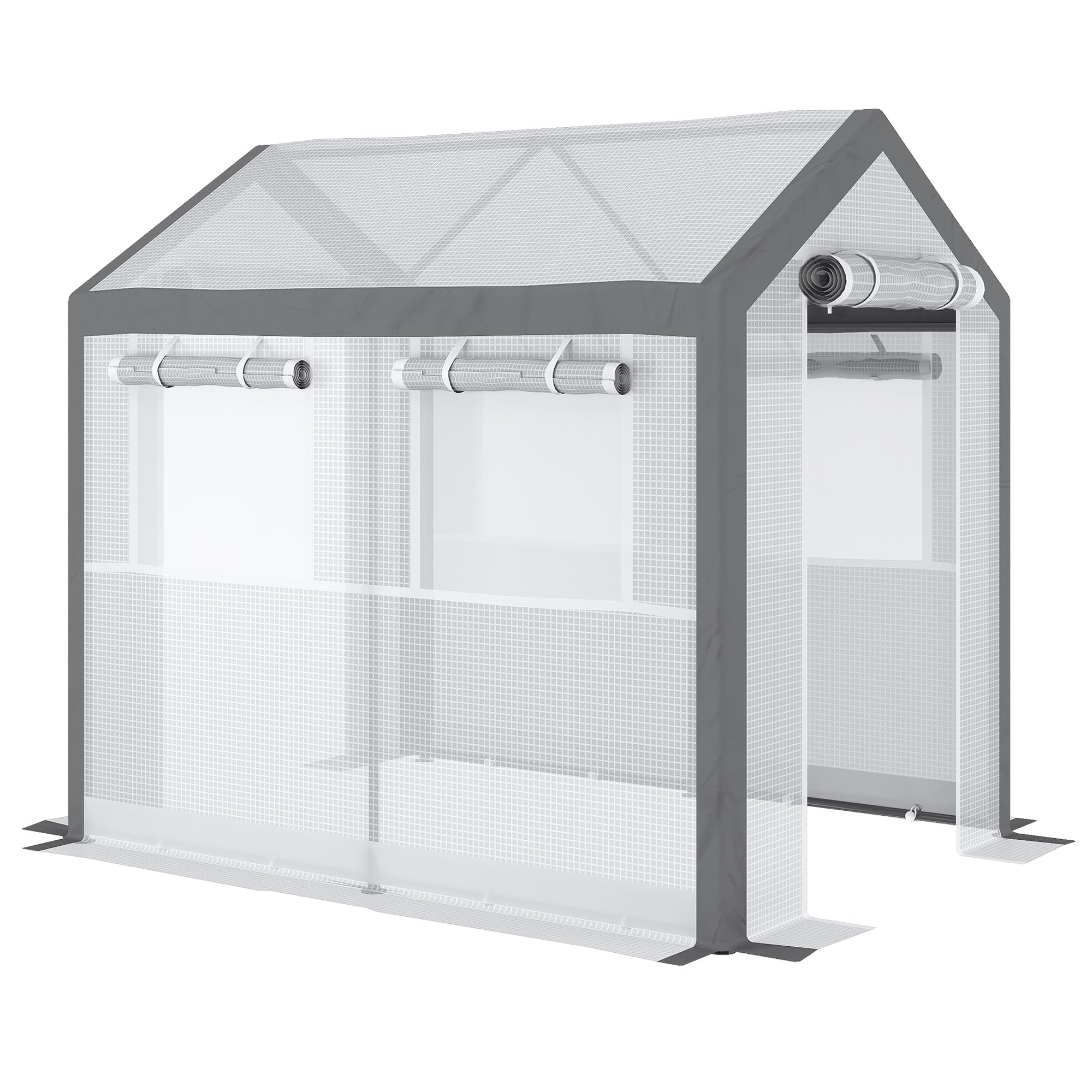 Outdoor Walk-In Tunnel Greenhouse with Roll-up Windows, Zippered Mesh Door, & Weather Cover,  8' x 6' x 7.4'