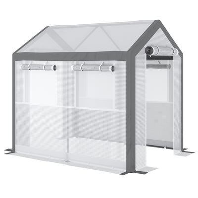 Outdoor Walk-In Tunnel Greenhouse with Roll-up Windows, Zippered Mesh Door, & Weather Cover,  8' x 6' x 7.4'