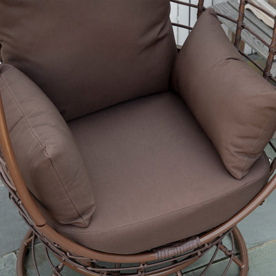 Wicker Egg Chair, 360 Rotating Indoor Outdoor Boho Basket Seat with Cushion and Pillows for Backyard, Porch, Patio, Garden, Handwoven All-Weather PE Rattan, Steel Frame, Brown