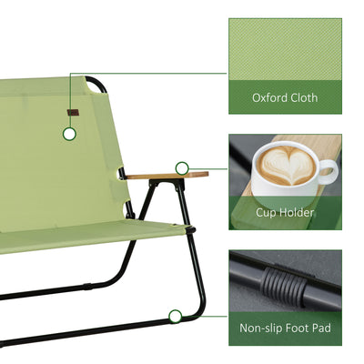 Double Folding Camping Chair, Loveseat for 2 Adults, Portable Camping Couch with Wood Armrest & Cupholders, for Backpacking, Beach, Sports Travel