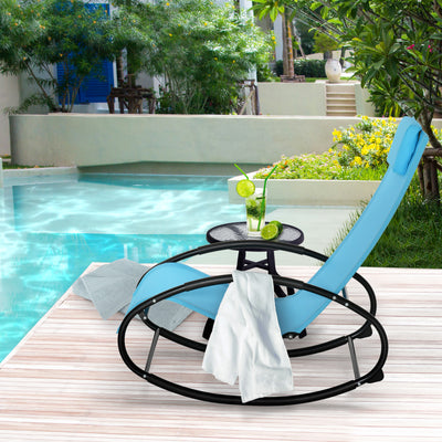 Pool Lounger, Outdoor Rocking Lounge Chair for Sunbathing, Pool, Beach, Porch with Pillow and Cool Mesh, Sun Tanning Rocker