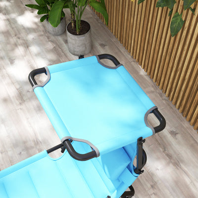 2 Pcs Outdoor Lounge Chair, 4 Position Adjustable Backrest, Folding, Cushioned w/ Sun Shade Roof & Pillow
