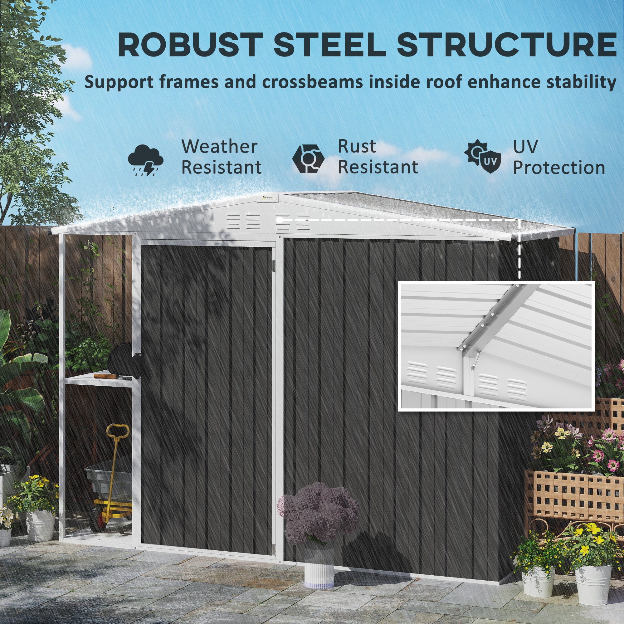 8 x 4ft Outdoor Garden Shed, Metal Shed with Air Vents and Lock for Backyard, Garden, Patio, Warm