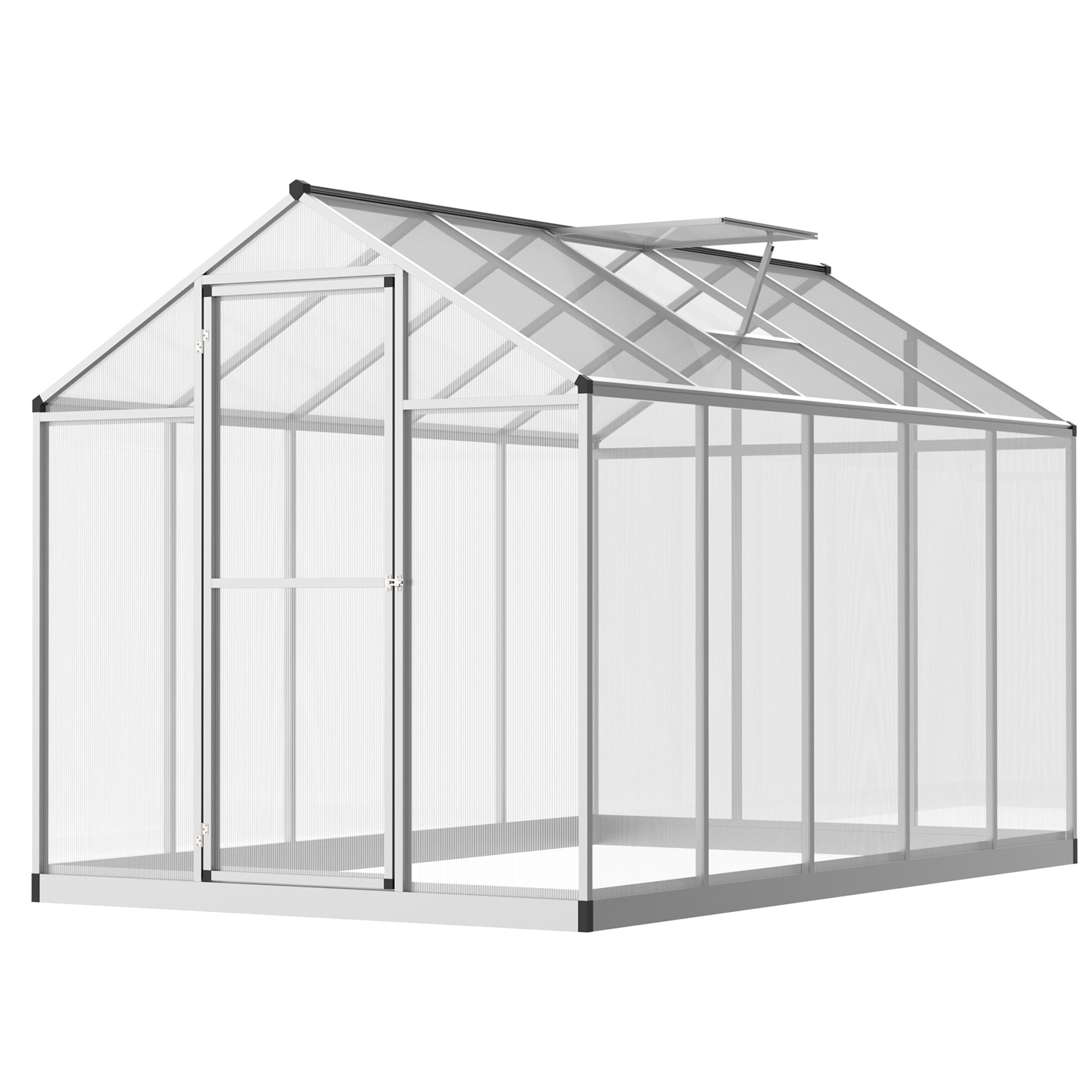 6' L x 6' W Walk-In Polycarbonate Greenhouse with Roof Vent for Ventilation & Rain Gutter for Winter