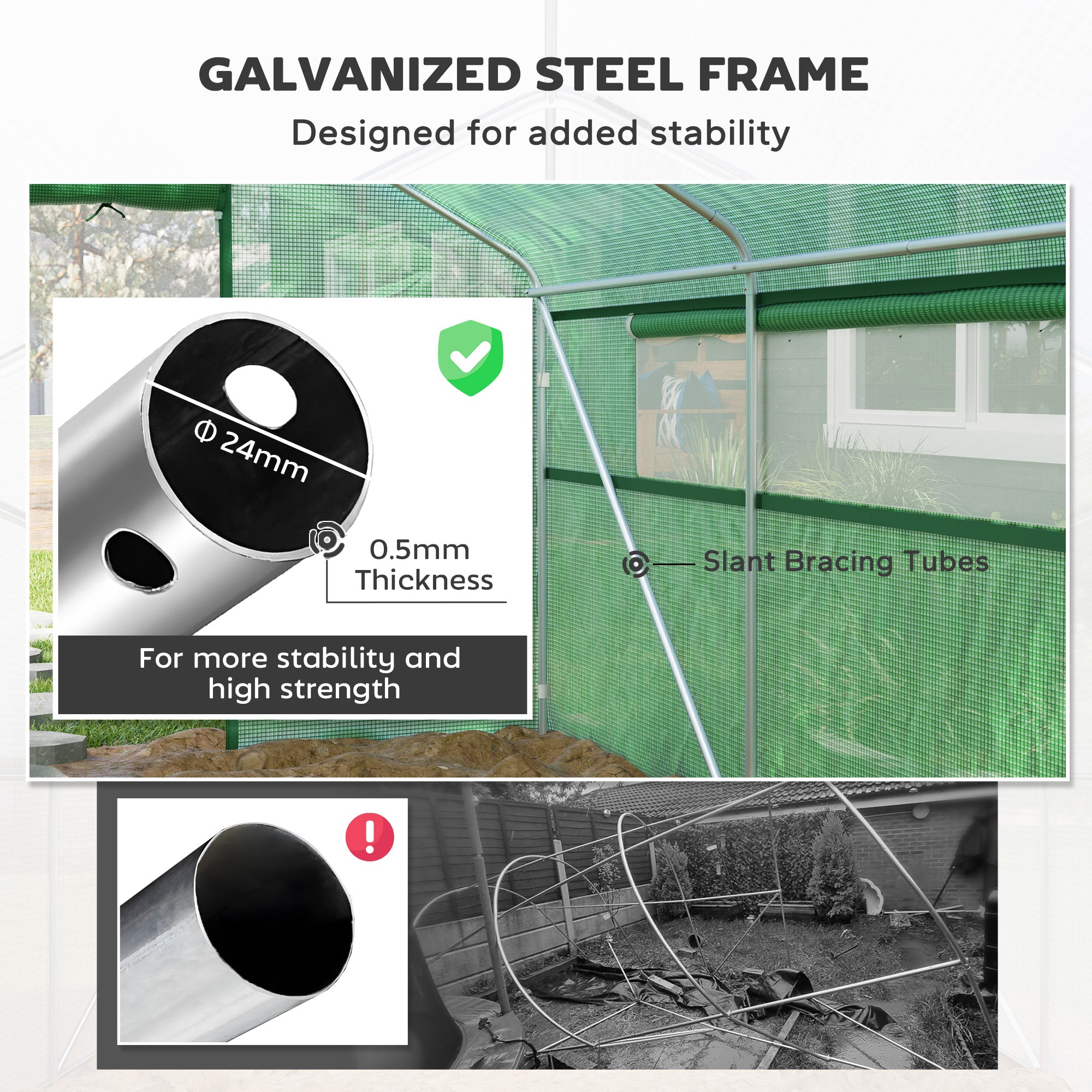 13' x 10' x 6.5' Tunnel Greenhouse Hoop House with Upgraded Galvanized Steel Frame and Large Windows
