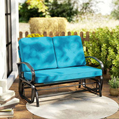 Outdoor Glider Bench, 2-Person Patio Rocker Loveseat with Tufted Cushions, Steel Frame for Porch, Garden Backyard