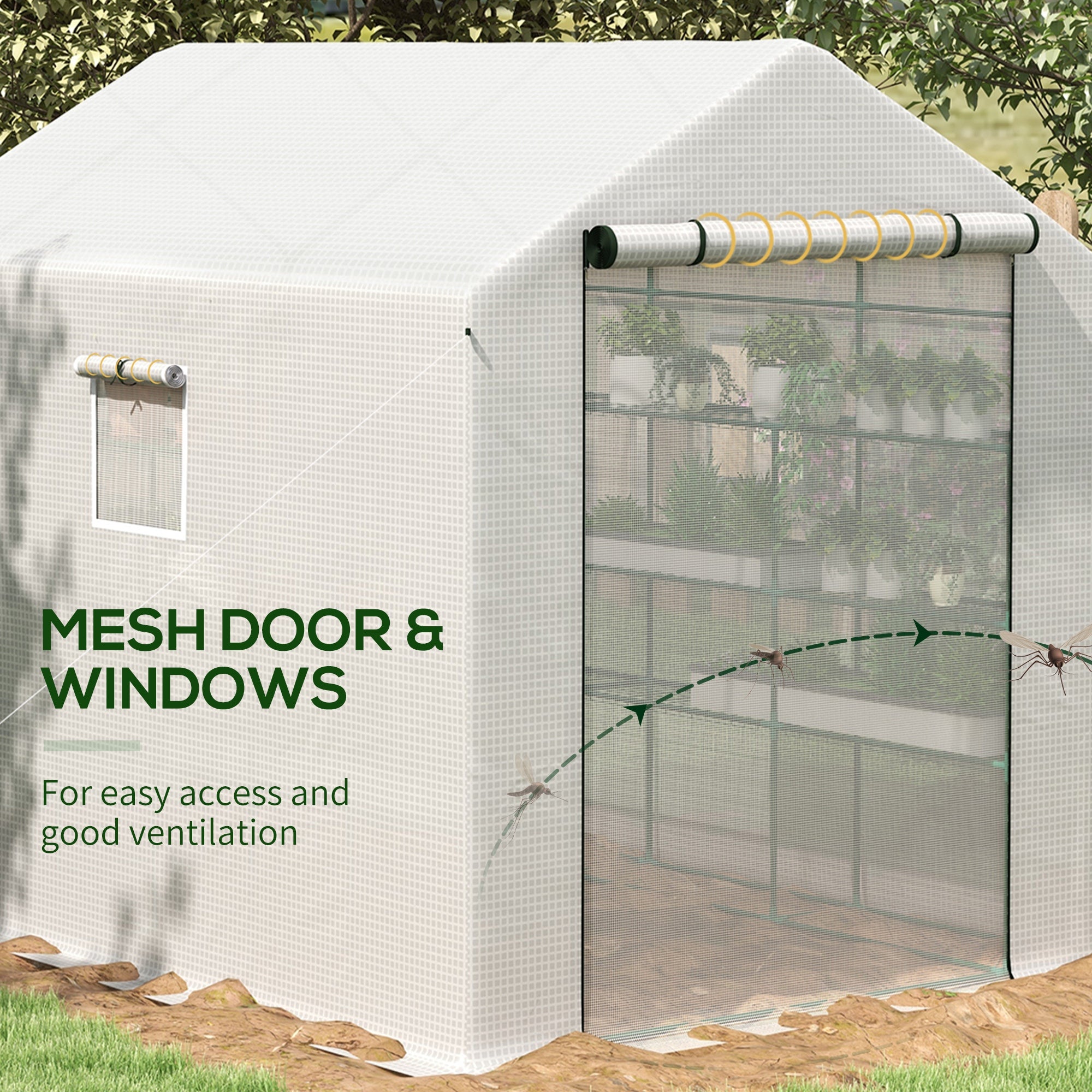 8' x 6' x 7' Temporary Greenhouse for Growing Flowers with Mesh Door & Windows