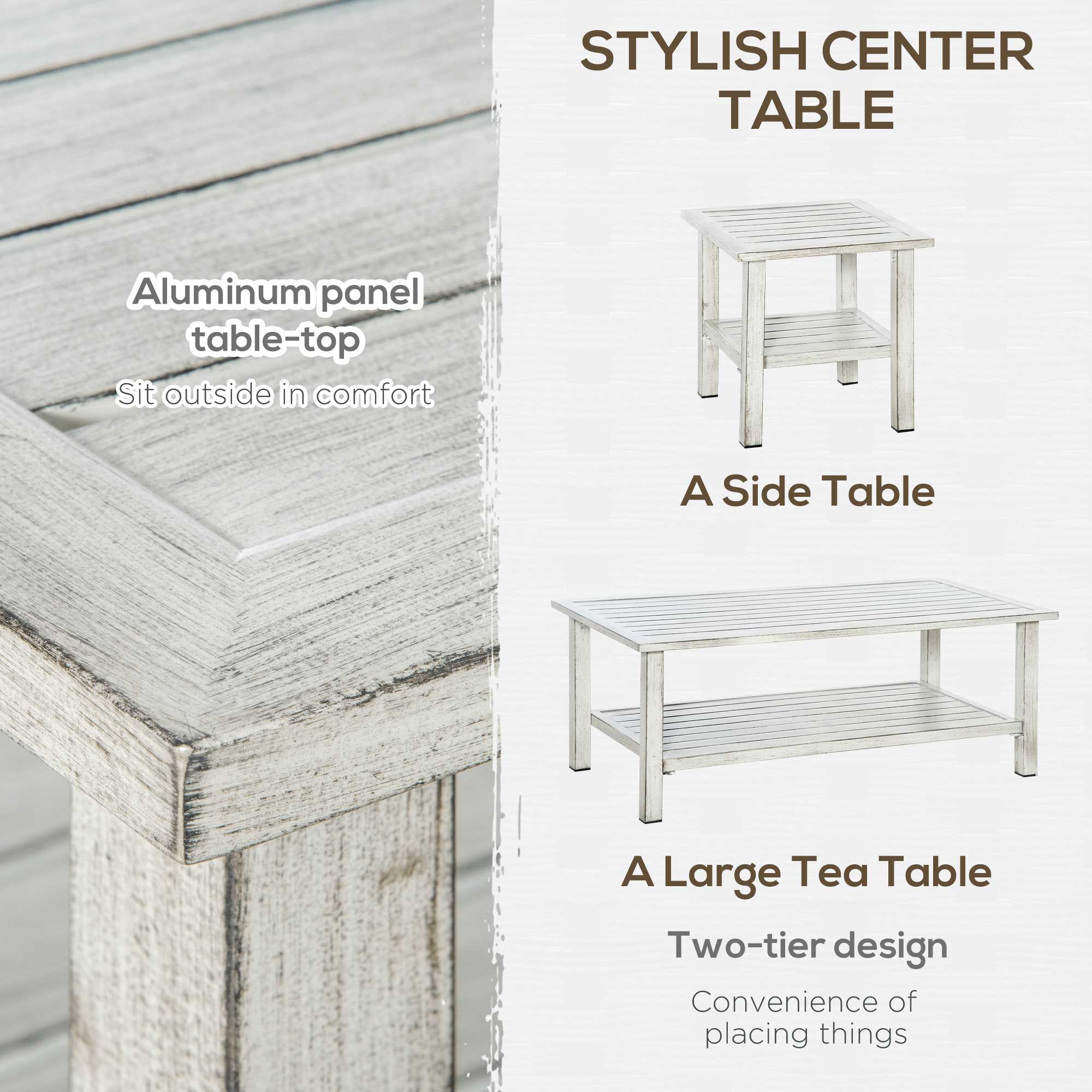 Aluminum Patio Furniture Set, 5 Piece Modern Outdoor Conversation Set with Loveseat Sofa, Chairs, Cushions, Coffee Table & Side Table, Gray