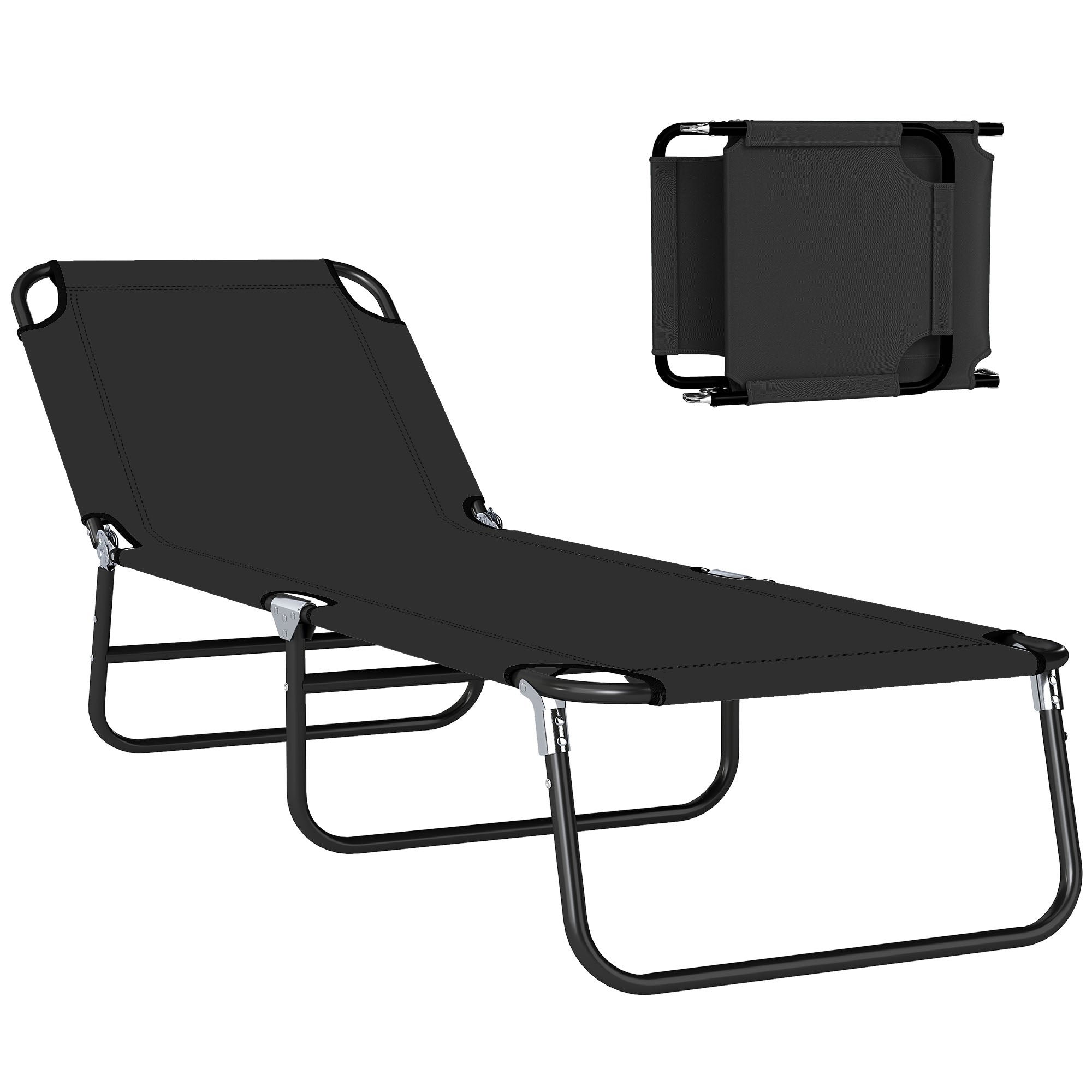 Folding Chaise Lounge Pool Chairs, Outdoor Sun Tanning Chairs with 5-Level Reclining Back, Steel Frame for Beach, Yard, Patio