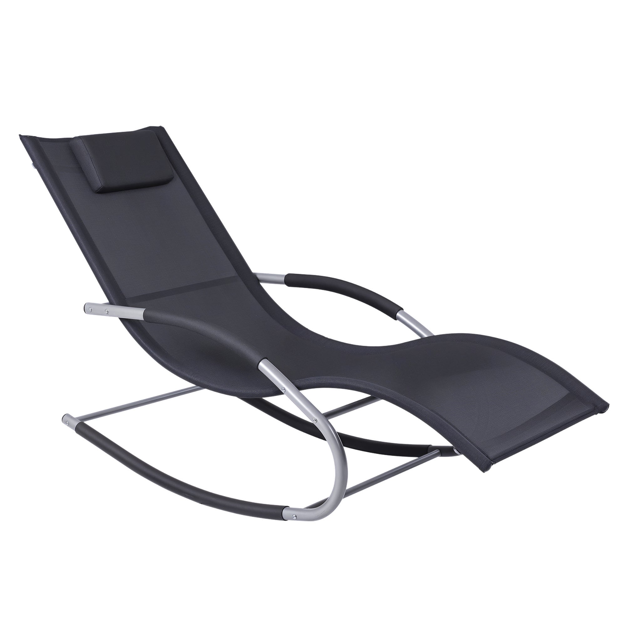 Zero Gravity Rocking Chair Outdoor Chaise Lounge Chair Recliner Rocker with Detachable Pillow and Weather-Fighting Fabric for Patio, Deck, Pool