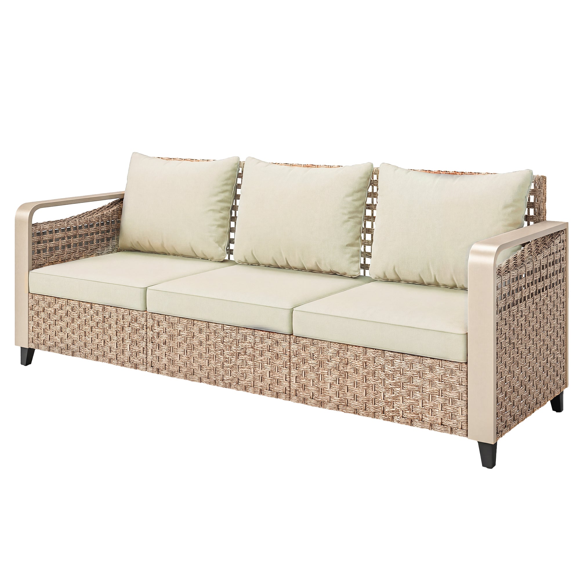 Rattan Wicker Sofa 3-Seater Outdoor Patio Sofa with Cushions for Garden Backyard Porch