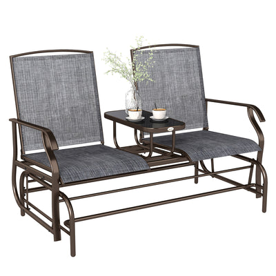 2-Seat Outdoor Glider Swing, Center Coffee Table and Independent Chairs, Supports Up to 352 lbs., Loveseat with Breathable Sling for Backyard, Garden, and Porch