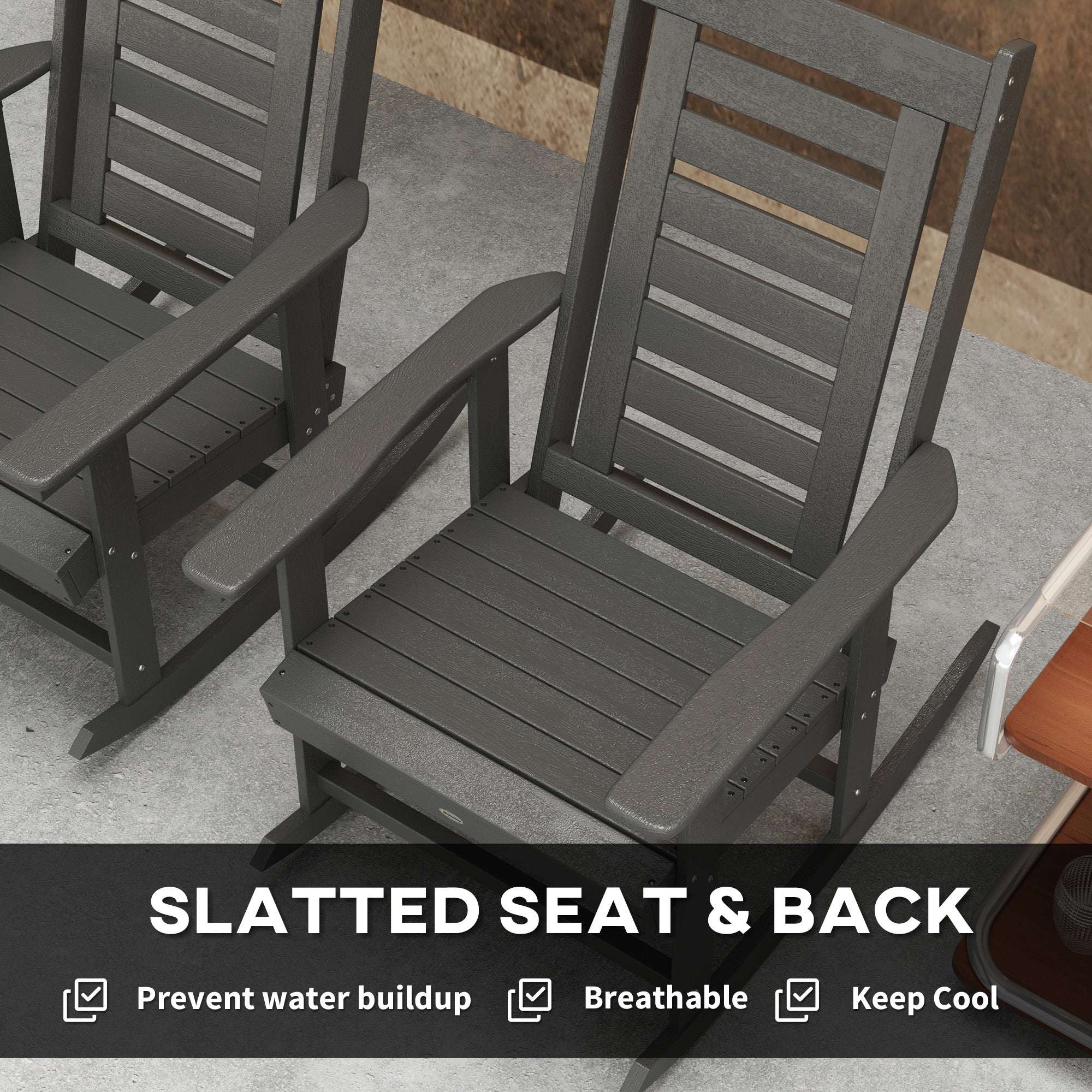 2 Pieces Outdoor Rocking Chairs, HDPE Patio Rockers with 28" High Back, Wide Armrests for Porch Backyard