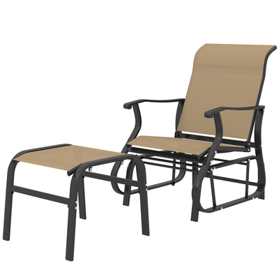 Outdoor Glider with Ottoman, Patio Glider Chair Set with High Back, Wide Seat for Porch, Garden, Backyard