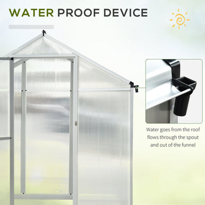 10' L x 6' W Walk-In Polycarbonate Greenhouse with Roof Vent for Ventilation & Rain Gutter for Winter