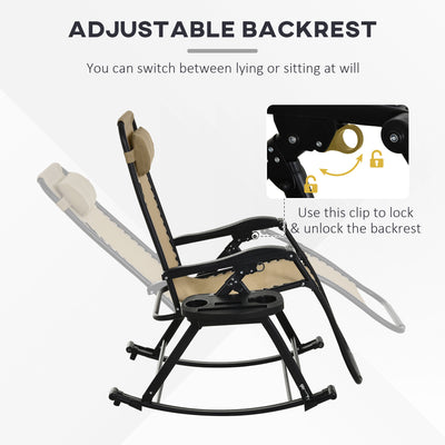 2 Outdoor Rocking Chairs Foldable Reclining Zero Gravity Lounge Rockers w/ Pillow Cup & Phone Holder