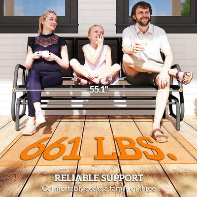 3-Person Outdoor Patio Glider Bench, Porch Glider Swing with 3 Seats, Breathable Mesh Fabric, Metal Frame