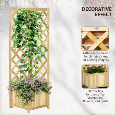Wooden Raised Garden Bed, Planter with Trellis for Vine Climbing and Vegetables, Herbs and Flowers Growing