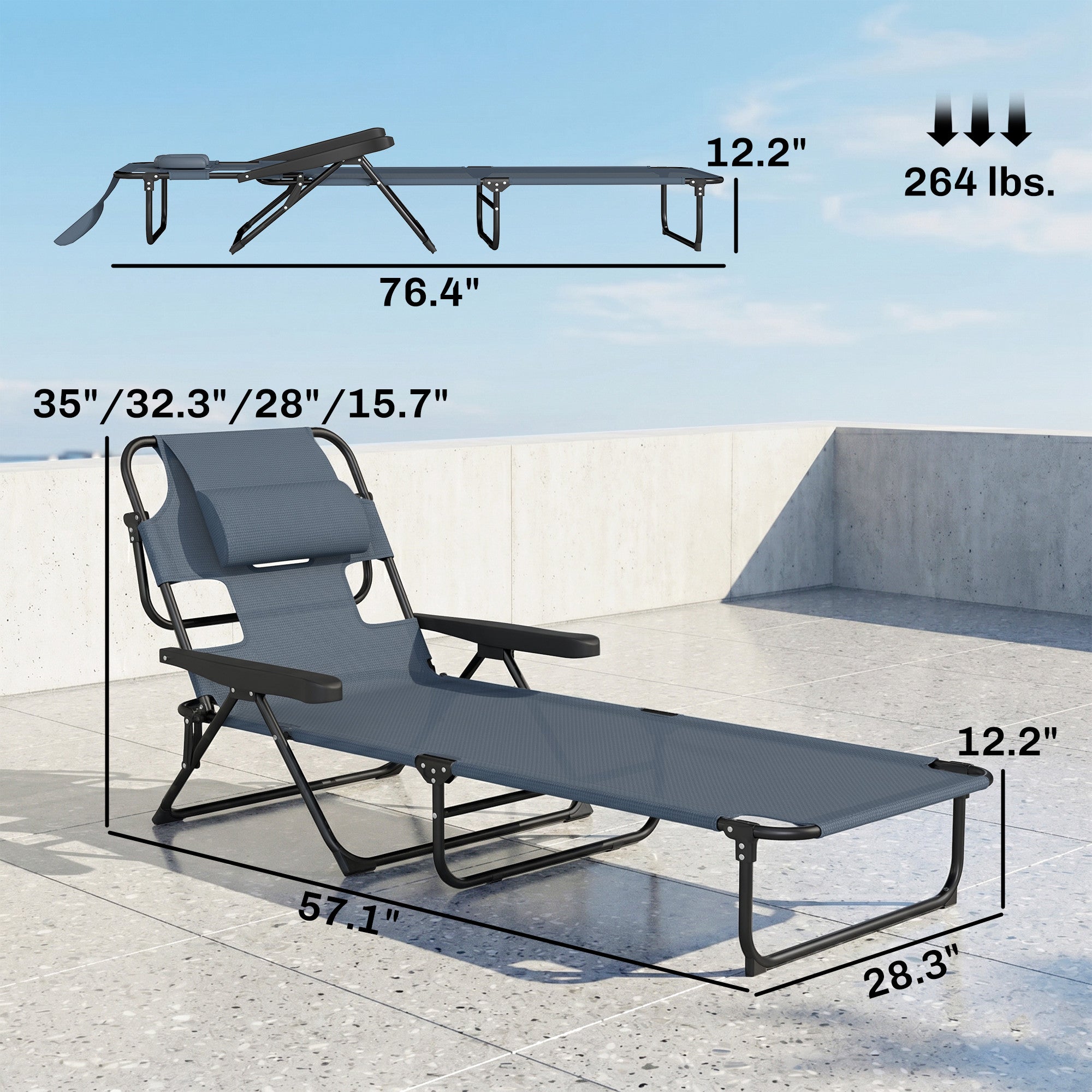 Folding Lounge Chair w/ Reclining Back