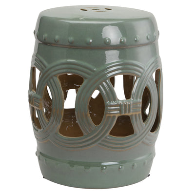 14" x 17" Ceramic Garden Stool with Double-Coin Knotted Ring Design & Strong Glazed Material, Decorative End Table, Home Collection