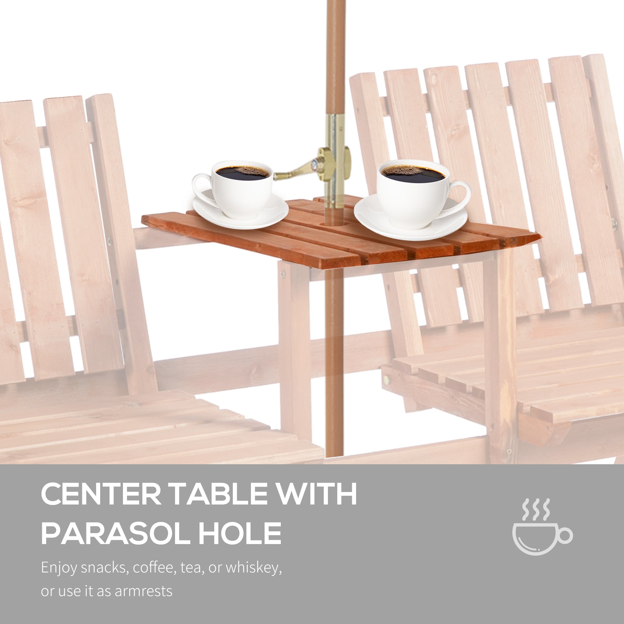 Patio Bench, Garden Bench with Middle Table and Umbrella Hole, Wooden Outdoor Bench for Patio, Porch, Poolside, Balcony
