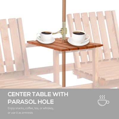 Patio Bench, Garden Bench with Middle Table and Umbrella Hole, Wooden Outdoor Bench for Patio, Porch, Poolside, Balcony