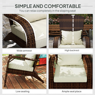 Patio Adirondack Chair with Rattan Wicker, Soft Cushions, Tall Curved Backrest for Deck or Garden