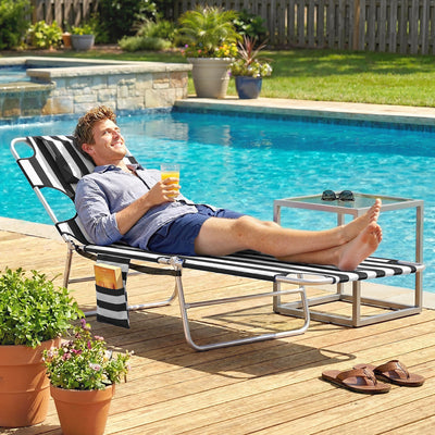 Tanning Chair with Face Hole, 5-Level Adjustable Outdoor Chaise Lounge Chair with Pillow for Beach, Pool