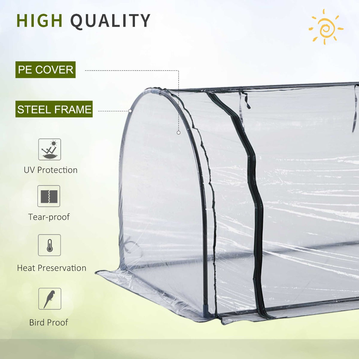 11.5' L x 3.25' W x 2.5' H PVC Metal Tunnel Garden Greenhouse Kit