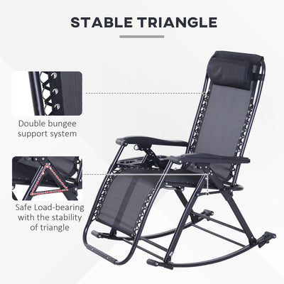 Outdoor Rocking Chairs, Foldable Reclining Zero Gravity Lounge Rocker with Pillow, Cup & Phone Holder, Combo Design with Folding Legs