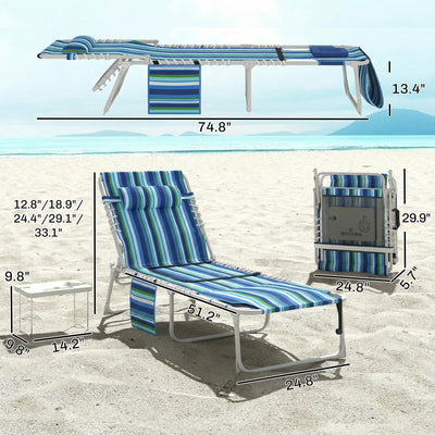 Tanning Chair Set of 2 with Face Hole and Side Table, 5-Position Folding Outdoor Chaise Lounge Chair