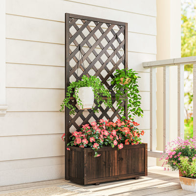 Wooden Raised Garden Bed, Raised Planter Box, Planter with Trellis for Climbing Plants Flowers