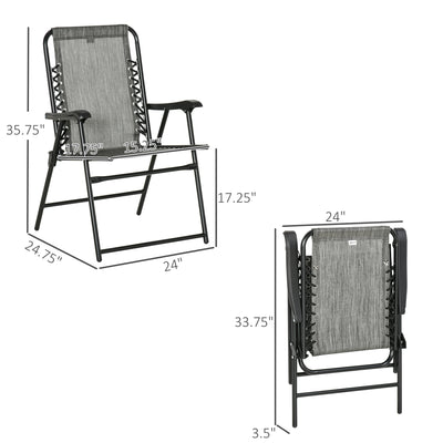 2 Pieces Outdoor Folding Chair Set, Portable Capimg Chairs with Armrest for Patio, Pool, Beach, Gray
