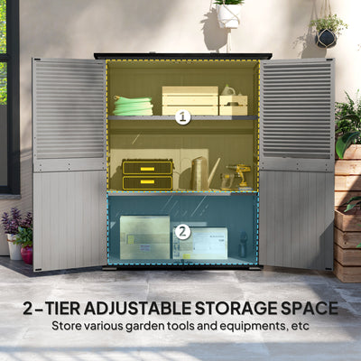 Wood Storage Shed, Outdoor Garden Shed with Asphalt Roof, 2 Shelves, Lockable Doors and Adjustable Feet