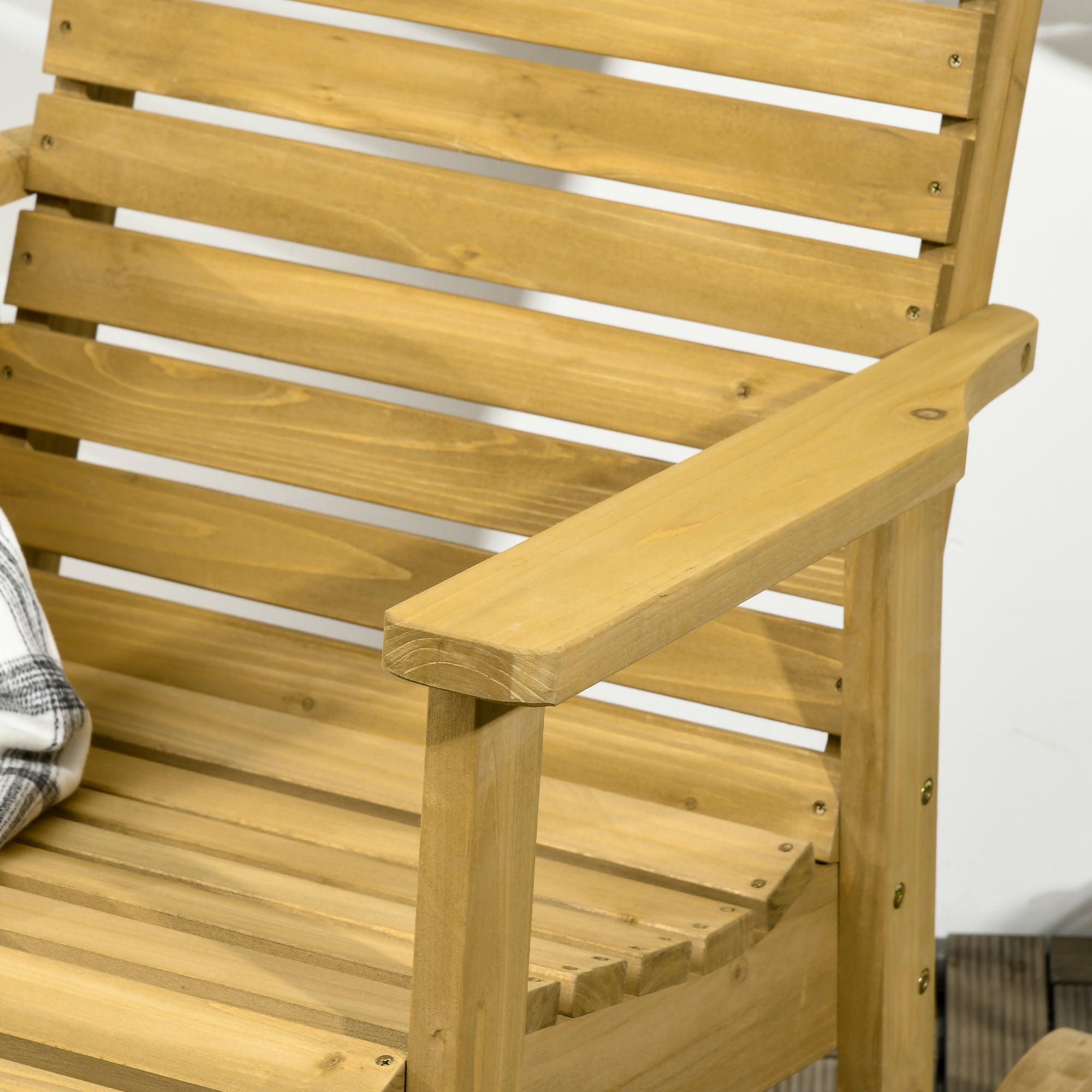 Wooden Outdoor Rocking Chair, Traditional Slatted Wood Rocker Chair with Armrests and High Backrest for Indoor & Outdoor, Light Brown