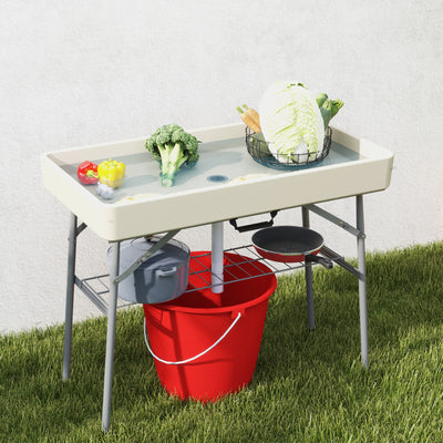 3.4ft Folding Ice Cooler Table with Drain, Fill and Chill Table Outdoor Table Cooler with Storage Shelf, Drink Cooler for Parties Picnic BBQ Camping Wedding
